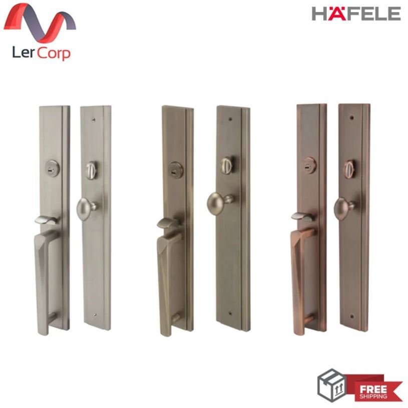 (Hafele) มือจับประตูซิงค์อัลลอยด์ พร้อมระบบมอร์ทิสล็อค รุ่นพรีเมียม (แบบ D) สีทองเหลืองรมดำ (499.94.162)