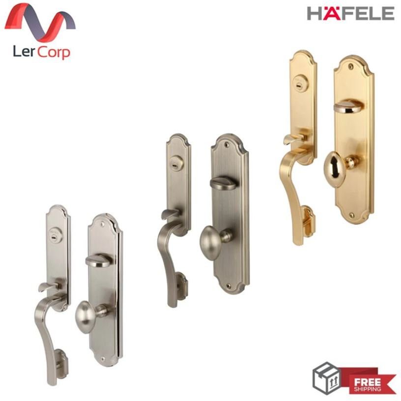 (Hafele) มือจับประตูซิงค์อัลลอยด์ พร้อมระบบมอร์ทิสล็อค รุ่นพรีเมียม (แบบ C) สีทองเหลืองรมดำ (499.94.081)