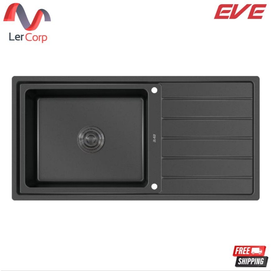 (Eve) ซิงค์ล้างจานสแตนเลส 1 หลุม พร้อมที่พักจาน 100 x 50 ซม. สีดำด้าน Matte Black รุ่น CAVIAR 1000/500 แถมฟรี ก๊อกน้ำ