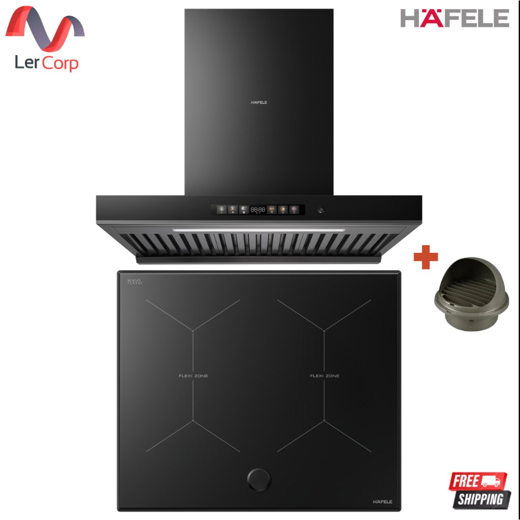(Hafele) เตาไฟฟ้าอินดักชั่น Flex WiFi 495.11.001 + เครื่องดูดควัน SIROCCO 495.38.381 ฝาครอบสแตนเลส 6 นิ้ว (495.07.923)