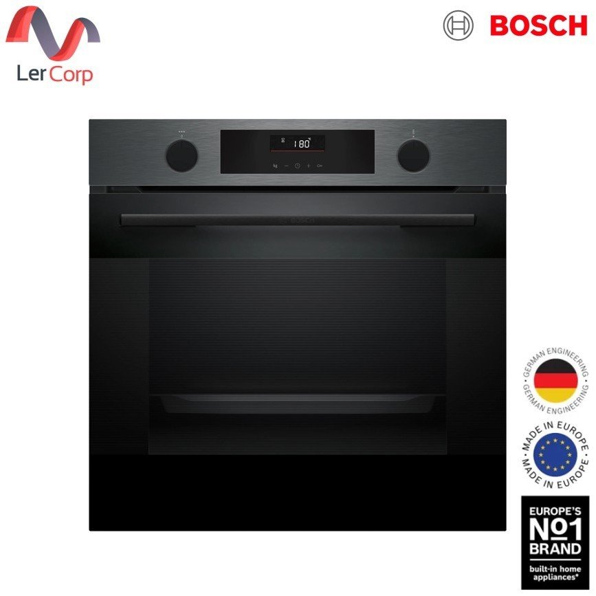 (Bosch) ซีรี่ 4 เตาอบผสมระบบไอน้ำแบบติดตั้งฝัง 60 x 60 cm Black stainless steel รุ่น HUA736EG0K