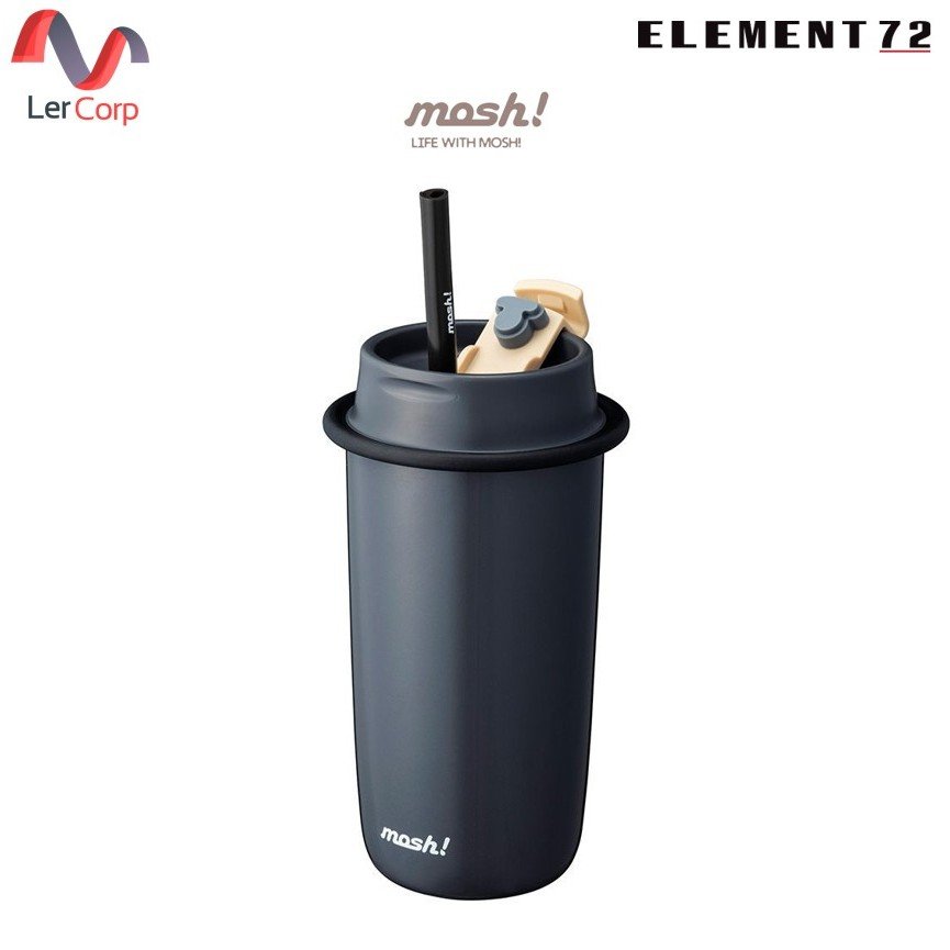 (Element72)MOSH! แก้วน้ำสเตนเลสสุญญากาศ พร้อมหลอด เก็บร้อน-เย็น รุ่น LATTE STAINLESS STRAW TUMBLER 480 ML สี BLACK