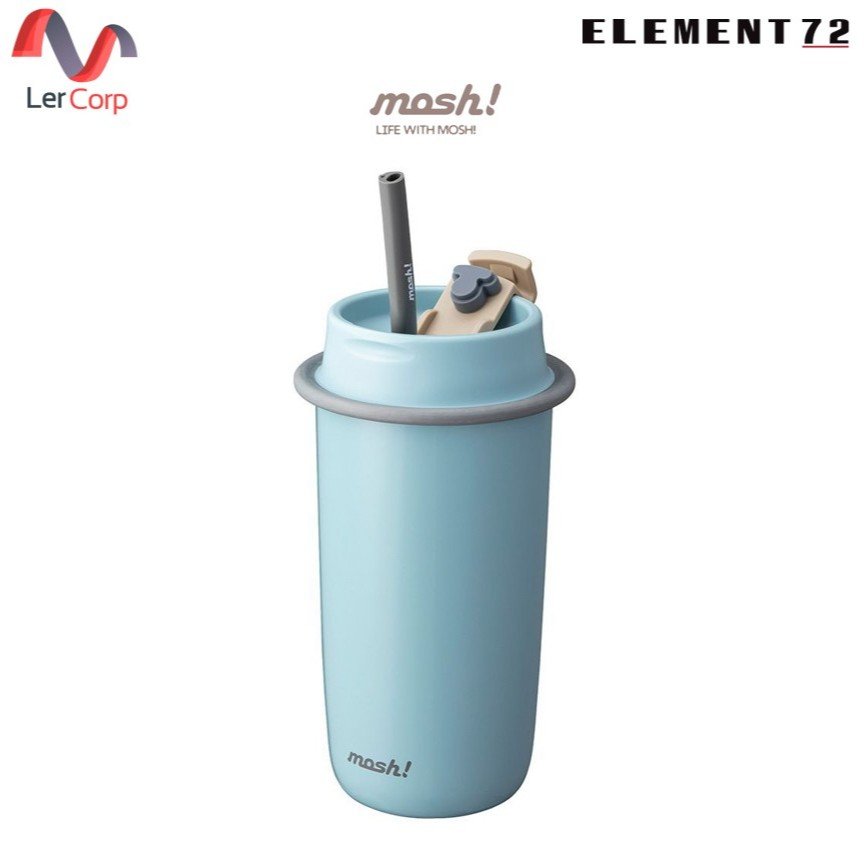 (Element72)MOSH! แก้วน้ำสเตนเลสสุญญากาศ พร้อมหลอด เก็บร้อน-เย็น รุ่น LATTE STAINLESS STRAW TUMBLER 480 ML สี TURQUOISE