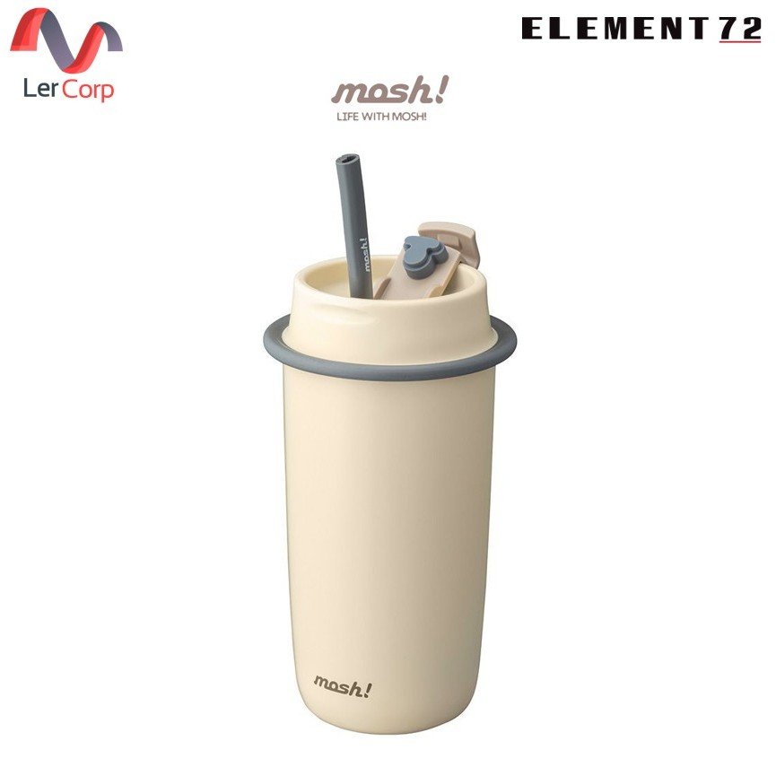 (Element72)MOSH! แก้วน้ำสเตนเลสสุญญากาศ พร้อมหลอด เก็บร้อน-เย็น รุ่น LATTE STAINLESS STRAW TUMBLER 480 ML สี IVORY