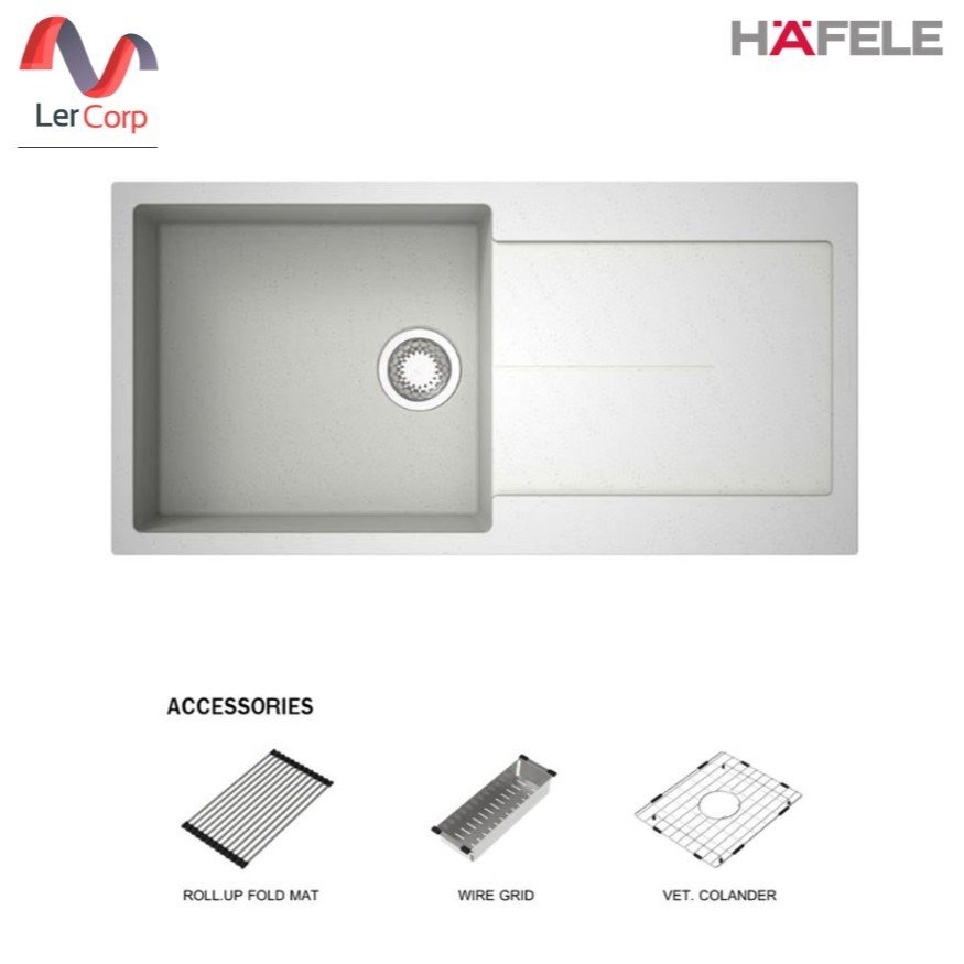 (Hafele)อ่างล้างจานหินแกรนิต STONEQ-D100L 1 หลุม 1 ที่พัก Top Mount 1,000x500 มม. พร้อมอุปกรณ์เสิรม (Alpina)(495.39.642)